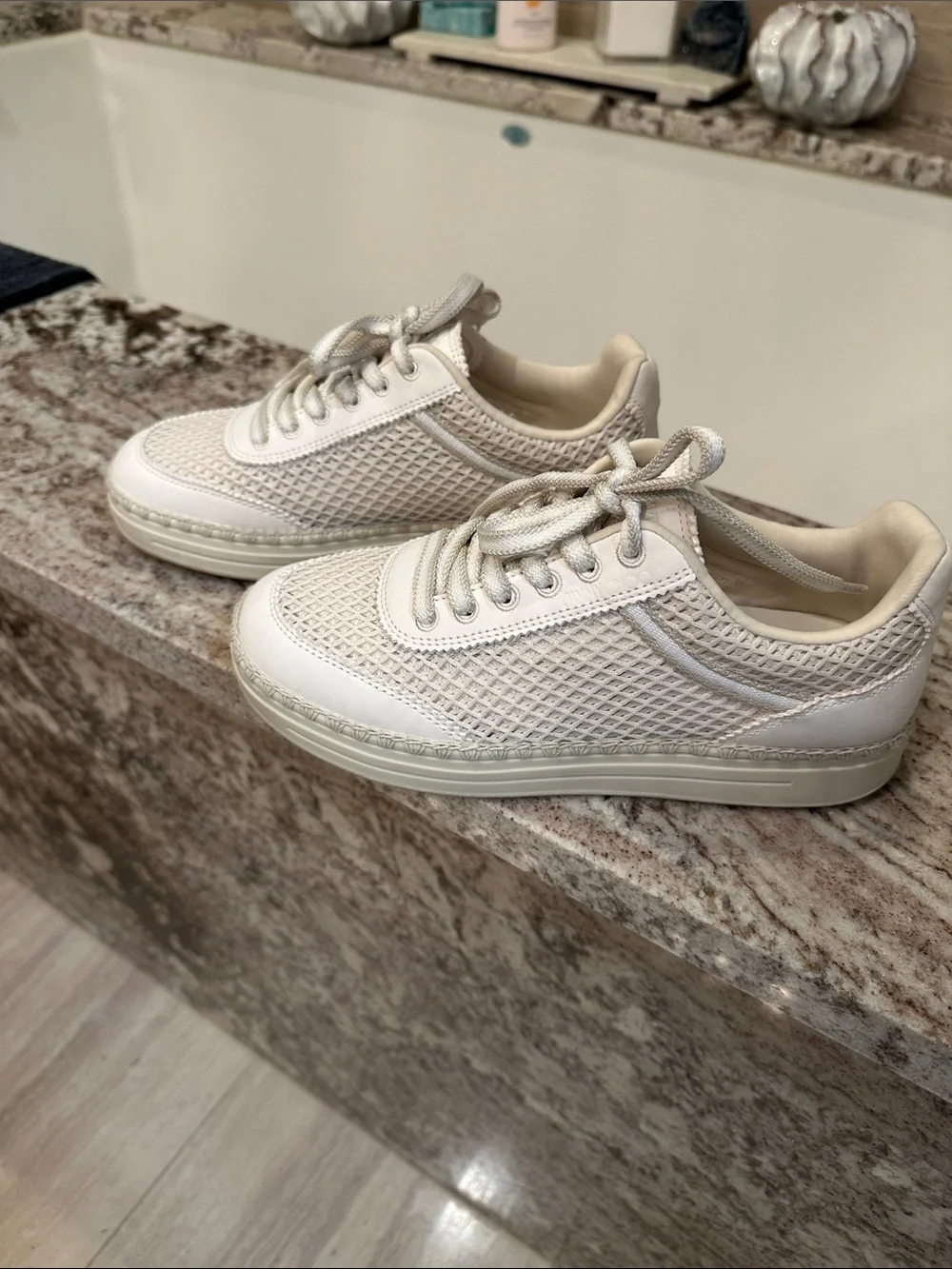 Jimmy Choo White Leather & Mesh Low-Top Sneakers with box and dust cover